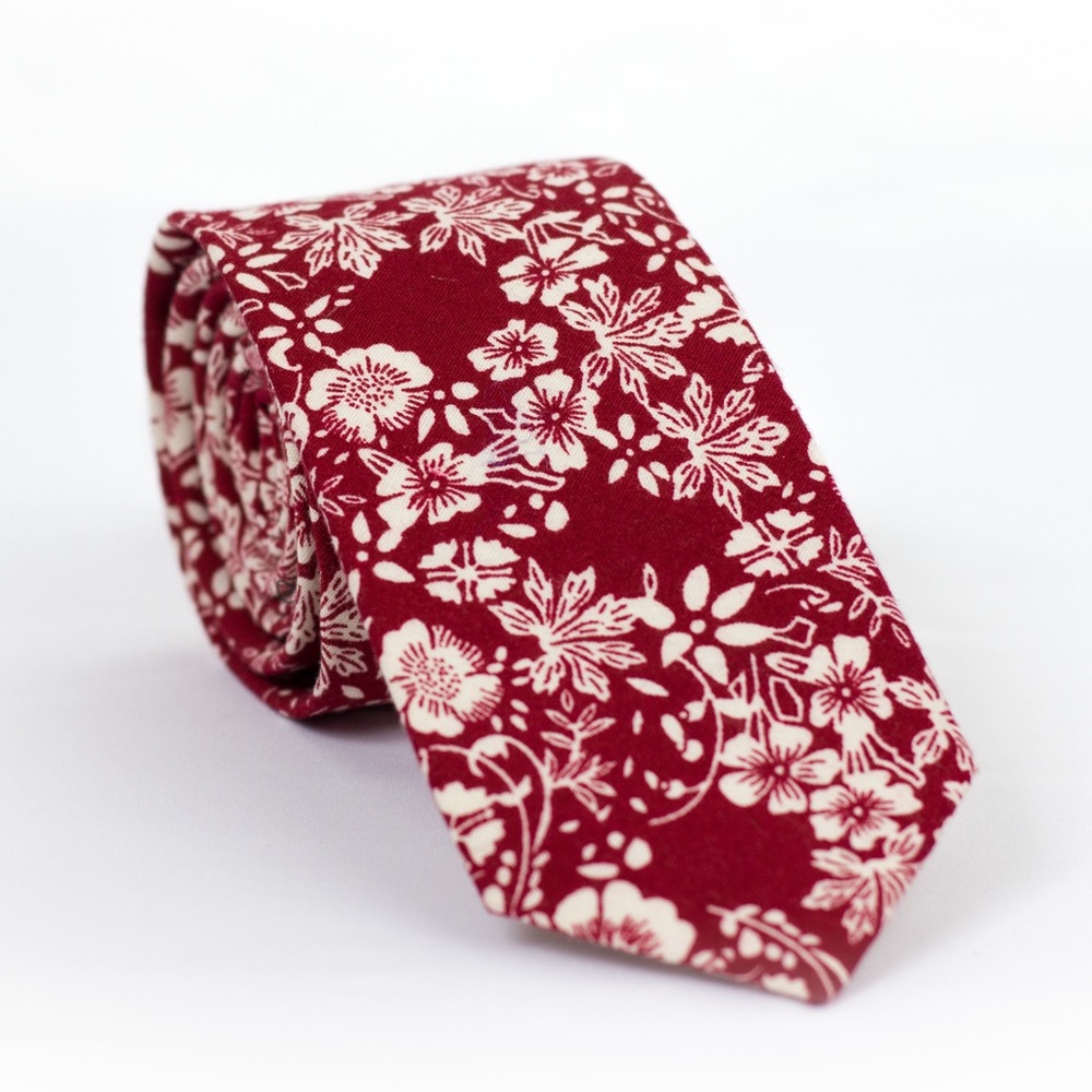 Red Floral skinny tie